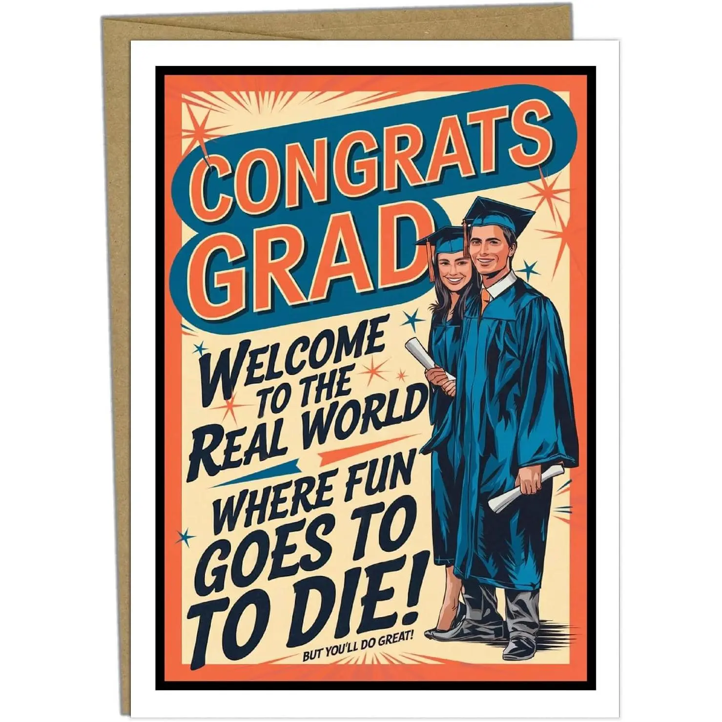 Funny Graduation Card, (Handmade in USA), College or High School Graduation Cards 2025, Class of 2025 Gifts for Him, Her, Women, Men, Son, Daughter, Boys, Girls, Grandson, Granddaughter | Gift Card with Envelope