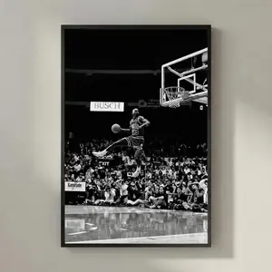 [SALE UP TO 45%] Michael Jordan Dunk Poster, Black and White Basketball Wall Art, Vintage NBA Style Sports Print, Slam Dunk Action Photo, Gym Room Decor Gift