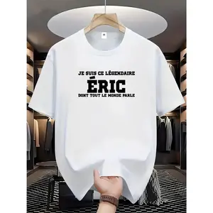 Men's Casual Short Sleeve T-Shirt with ERIC Text Print - Breathable Round Neck Summer Tee, Machine Washable Opaque Shirt for Spring Summer Fall, Casual Casual Attire & Office Outfits (ERIC Design) - Random ERIC Phrases adult Organic Cotton Soft Tee