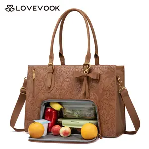LOVEVOOK Laptop Tote Bag for Women,17.3 Inch Lunch Work Bag with Insulated Lunch Compartment, Leak-proof, Multi-compartment Multi-function Suitable for Work,Teachers,Nurses, Moms and Casual Outings,TikTokShopStockUp
