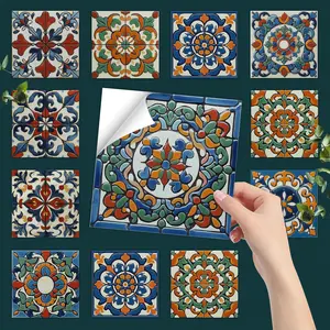 Vintage Pattern Tile Sticker, 1 Set Self-adhesive Tile Sticker, DIY Water-resistant & Oil-resistant Decorative Wall Sticker for Home Kitchen Bathroom