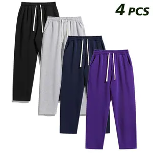 Men's 3-Pack Solid-Color Athleisure Style Bottoms, Casual Fashion Sweatpants, Sport Track Trousers, All-Season Wear Ideal for Autumn, Winter