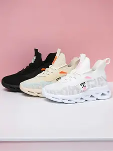 New Flyknit Mesh Women's Shoes, Soft Sole Breathable Sock Sneakers, Versatile Thick Bottom Casual Sports Trendy Shoes