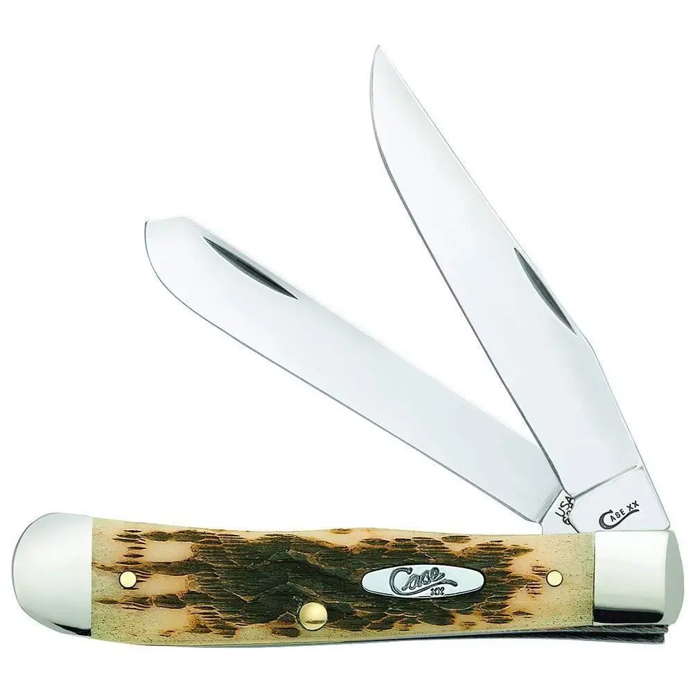 Case 00163 XX WR Pocket Knife Trapper With Genuine Bone Handle, Carbon Steel Blade(s), Length Closed: 4 1/8 Inches (Amber Bone)