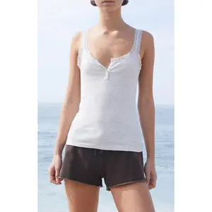 John Galt Women's Light Gray Amaya Lace Tank Top