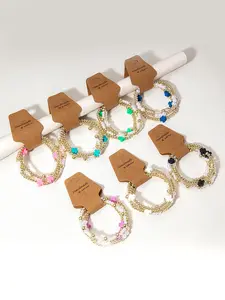 Four-piece Cross Beaded Pearl Bracelets, Beaded Bracelet Set, Light Luxury Minimalist Style, Smooth Flawless Pearls/Delicate Cross Metal Texture, Nice for Single/Layered Wear/Girlfriend Gifts, Suitable for Exquisiteness-pursuing Young Girls