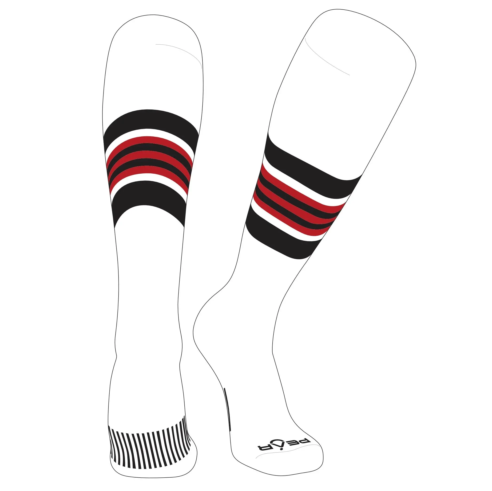 Pear Sox Striped Knee High Baseball, Football Socks (G) White, Black, Red
