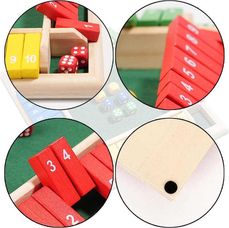 Shut The Box Dice Board Game Classic Strategy & Luck Game with Numbered Boxes for 4 Players Perfect for Casual Gaming Sessions