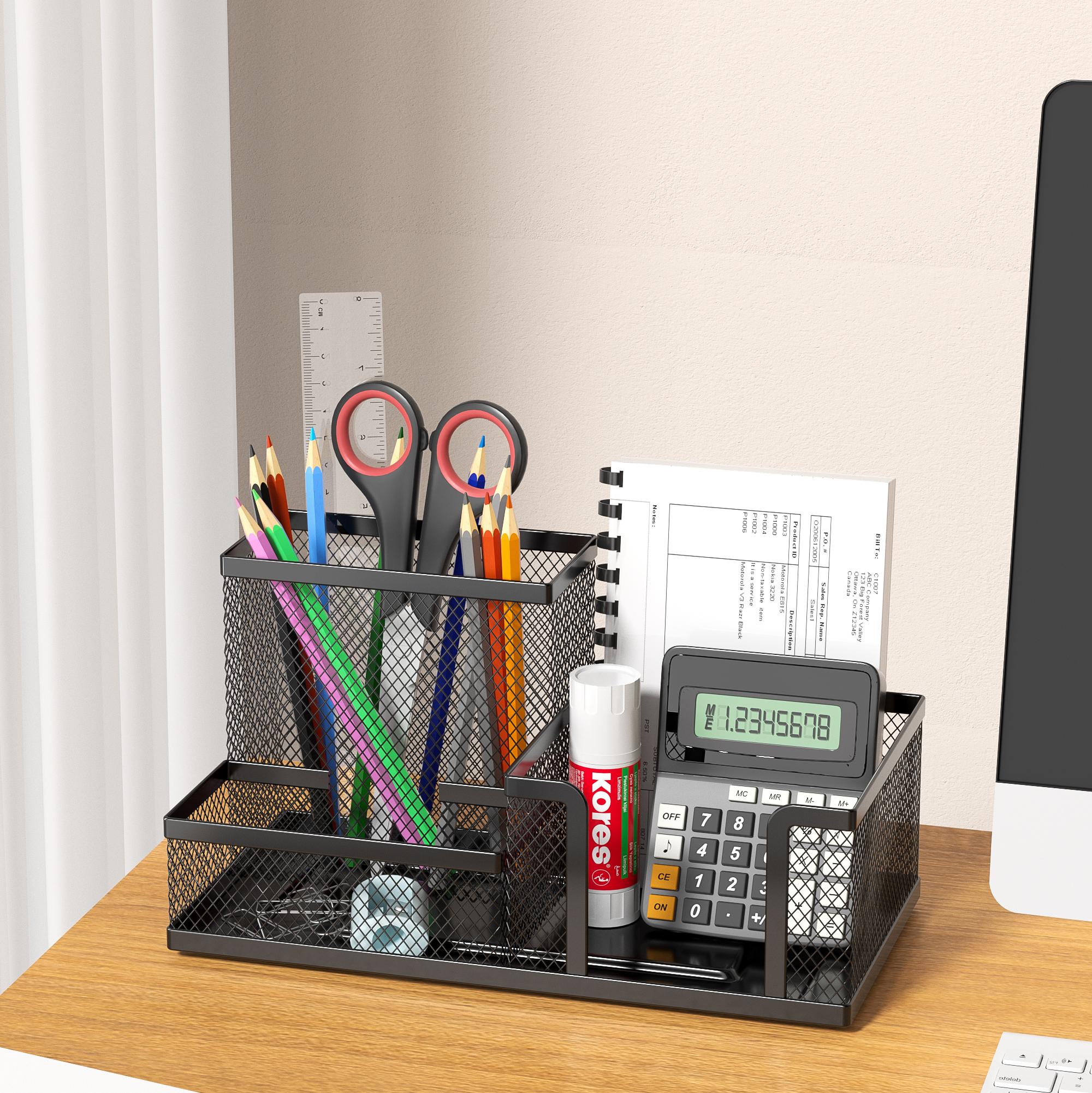 Black Mesh Desk Organizer - 3-Tier Storage with Pencil Holder & Baskets,Office Supplies Organizer for Desktop, Home & School Use