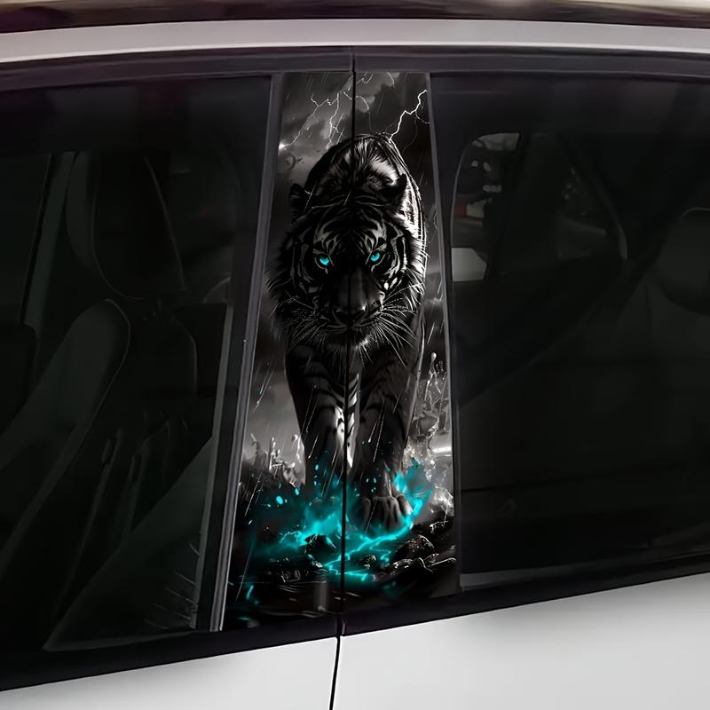 Pack of 2, Tiger Lightning Car Stickers, Fantasy Rain King Theme, Self-adhesive Waterproof Scratch-proof, Suitable for B-pillar and Doors, Glass Metal/Plastic Surface, Cover Scratches, Car Decoration Sticker
