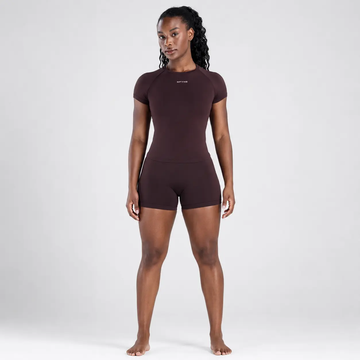 Women's 2-Piece Workout Set for Women - Nylon Short Sleeve Sport Tee & High-Rise Compression Leggings, Pull On, Quick Dry, Curves Shaping, Tummy & Hip Support Activewear for Training, Yoga (Size Up for a More Relaxed Fit)
