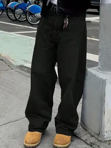 Straight Leg Denim Jeans Cotton Slant Pockets Washed Jean, Casual Versatile Wide Leg Jeans, Couple Matching Straight Fit Loose Fit