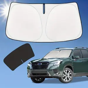 Premium Car Sun Shade Kit - Dual-Layer Titanium Silver Reflective Sunblocker, 360° Adjustable Windshield Cover, Universal Fit
