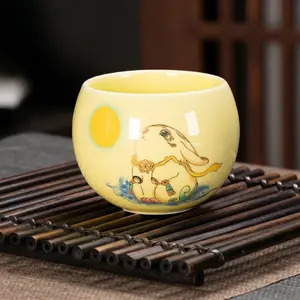 White Jade-Style Ceramic Single-Cup Souvenir Gift with Vibrant Tiger Design Ceramic Host's Cup for Special Occasions