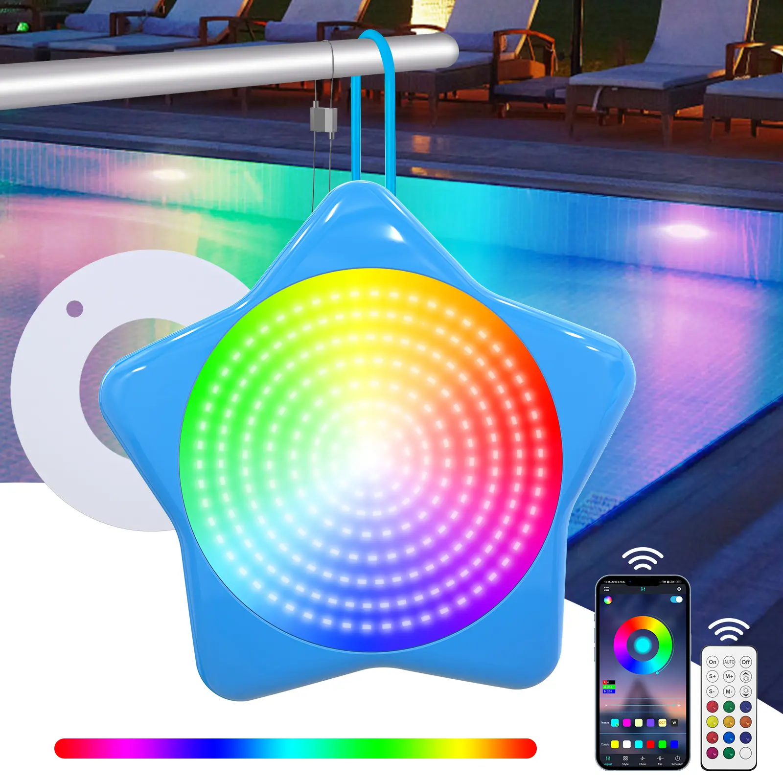 ADEWALK Smart RGB LED Pool Lights - 12V DC 20W Polycarbonate APP-Controlled Color-Changing Underwater Lights, IP65 Water Resistant, 1.7 lbs Home Improvement Outdoor Decor