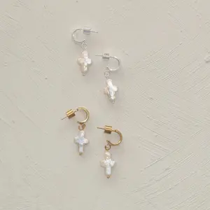 Pearl Cross Mini Hoops pearl earring
