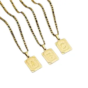 Initial Letter Pendant Necklace Stainless Steel Golden Cuban Chain A-Z Alphabet Name Jewelry For Men Women