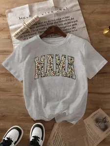 Women's Camo Print Letter "Mama" Print Round Neck Tee, Fashion Casual Fitted Crew Neck T-shirt for Daily Holiday Vacation Outdoor Wear, Ladies Clothes for Summer, Top