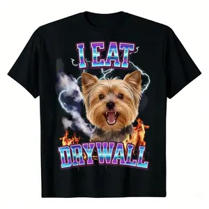 Yorkie Dog Cotton T-Shirt Featuring Funny Terrier Casual I Eat Drywall Crew Neck Short Sleeve