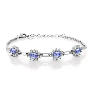 Gem Stone King 925 Sterling Silver Tanzanite Tennis Bracelet For Women (2.36 cttw, Gemstone Birthstone, 7 Inch With 1 Inch Extender)