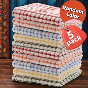5 Pack Colorful Plaid Dish Towels, Super Absorbent Reusable Cleaning Cloths, Soft Cleaning Towel, Kitchen Bathroom Bedroom Outdoor Use, Multiple Colors