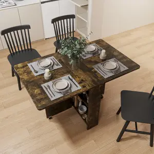 【GOOGREAT】Fully unfolded 51.18 inches brown foldable table, suitable for small family table or display table convenient, home simple long table, simple and lightweight