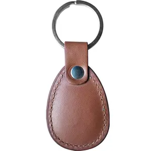 Genuine Leather RFID Key Fob Tag Proximity ID T5577 Programmable Rewritable for Access Control 1pcs/lot (Brown ID Keychain, Oval)