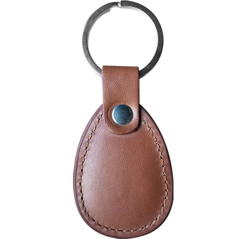 Genuine Leather RFID Key Fob Tag Proximity ID T5577 Programmable Rewritable for Access Control 1pcs/lot (Brown ID Keychain, Oval)