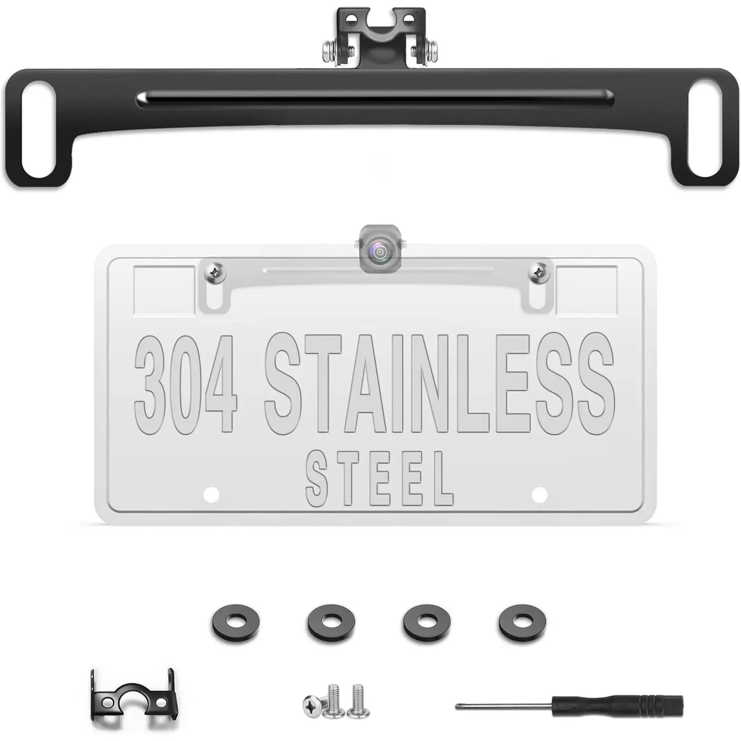 Universal Car Rear View Camera License Plate Bracket - High-Quality Stainless Steel Car Gadget with Durability and Stability, Dashboard Camera Mounts & Holders, Metal License Plate Frame Installation Accessory