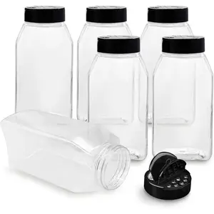 6 PACK 32 Oz with Black Cap, Plastic Spice Jars Bottles Containers, Perfect for Storing Spice, Herbs and Powders, Lined Cap, Safe Plastic, PET, BPA free, Made in the USA