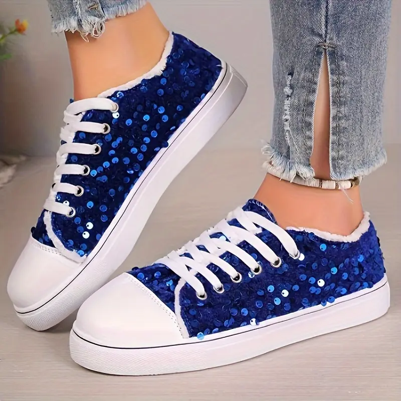 Women's Sparkling Sequin Low-Top Sneakers - Sparkling Toe Round-Toe Sneakers with TPR Sole, Soft & Sparkling Sequin Decorations, - Casual & Dressy Shoes Style, Office, Semi-Formal Wear - Comfortable, Women Shoes