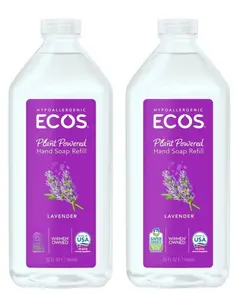 ECOS Earth Friendly Products Lavender Hand Soap Refill 2 Pack 32 oz Each Hypoallergenic Plant Based Formula with Vitamin E & Organic Essential Oils Eco Friendly Packaging Calming Scent Soothing Comfort