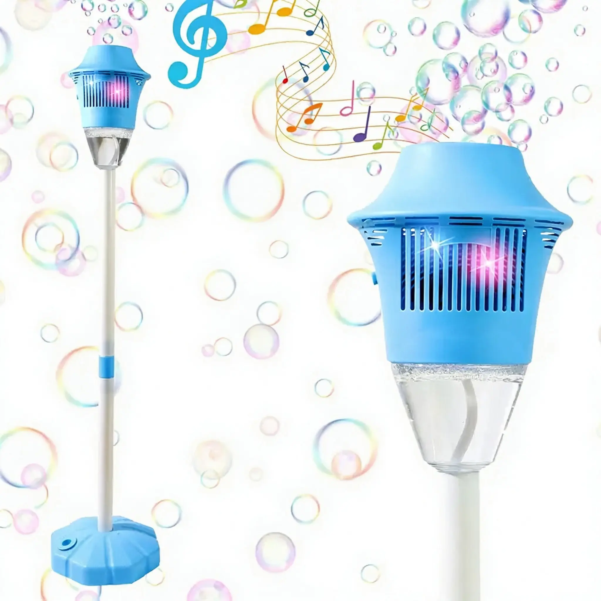 2026 Latest 47in Standing Adjustable Vertical Bubble Machine - Rechargeable Automatic Blower with Lights, Music, 3-Level Height Adjustment, Detachable Wand, Included Solution for Kids' Outdoor Party, Wedding, Standing Bubble Machine, Adjustable Bubble Mak