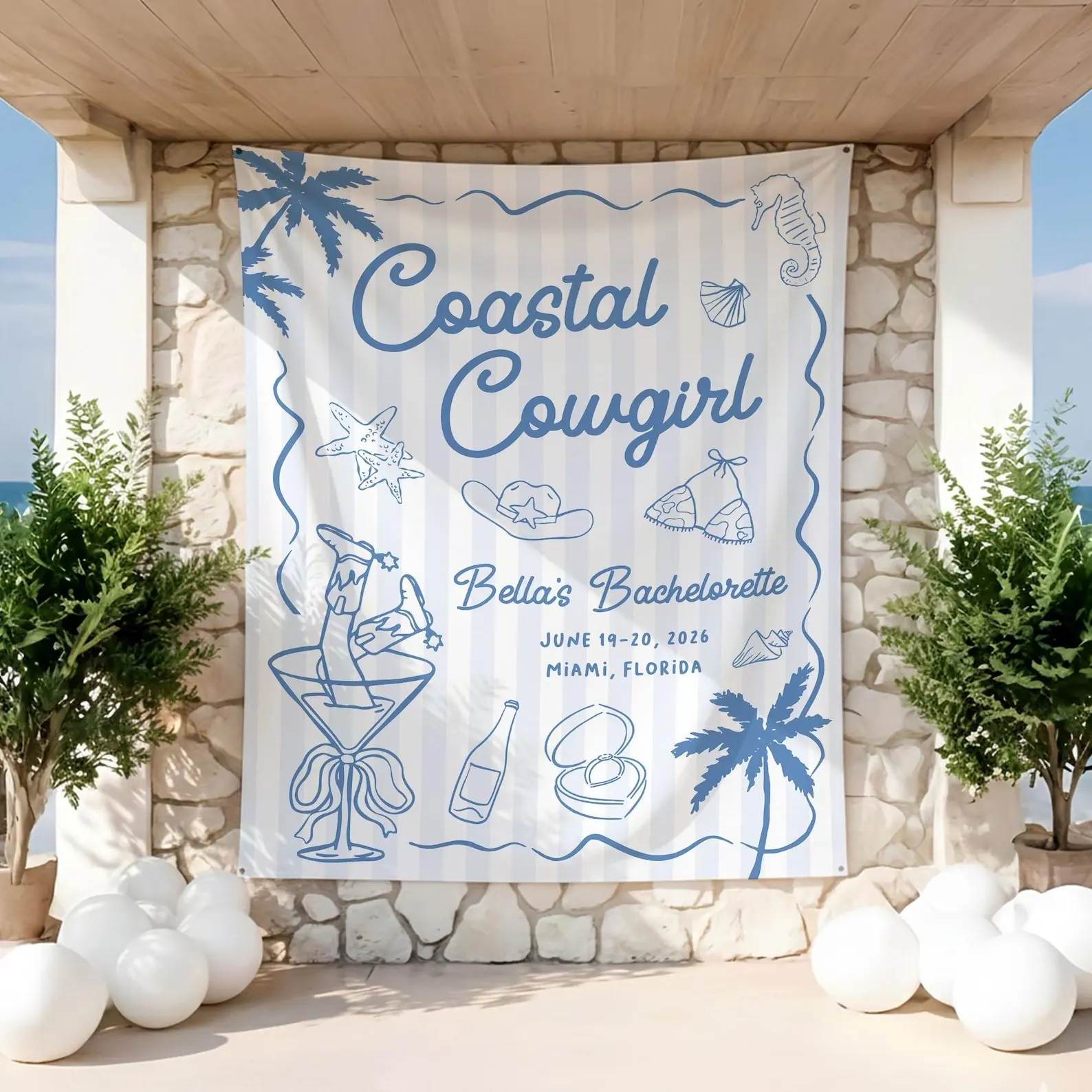 Coastal Cowgirl Bachelorette Party Flag Banner, Custom Beach Bachelorette Tapestry, Cowgirl Bridal Shower Photo Backdrop Sign