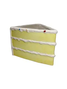 Cake Slice Planter - 4-inch Ceramic Planter with White Frosting & Rainbow Sprinkles