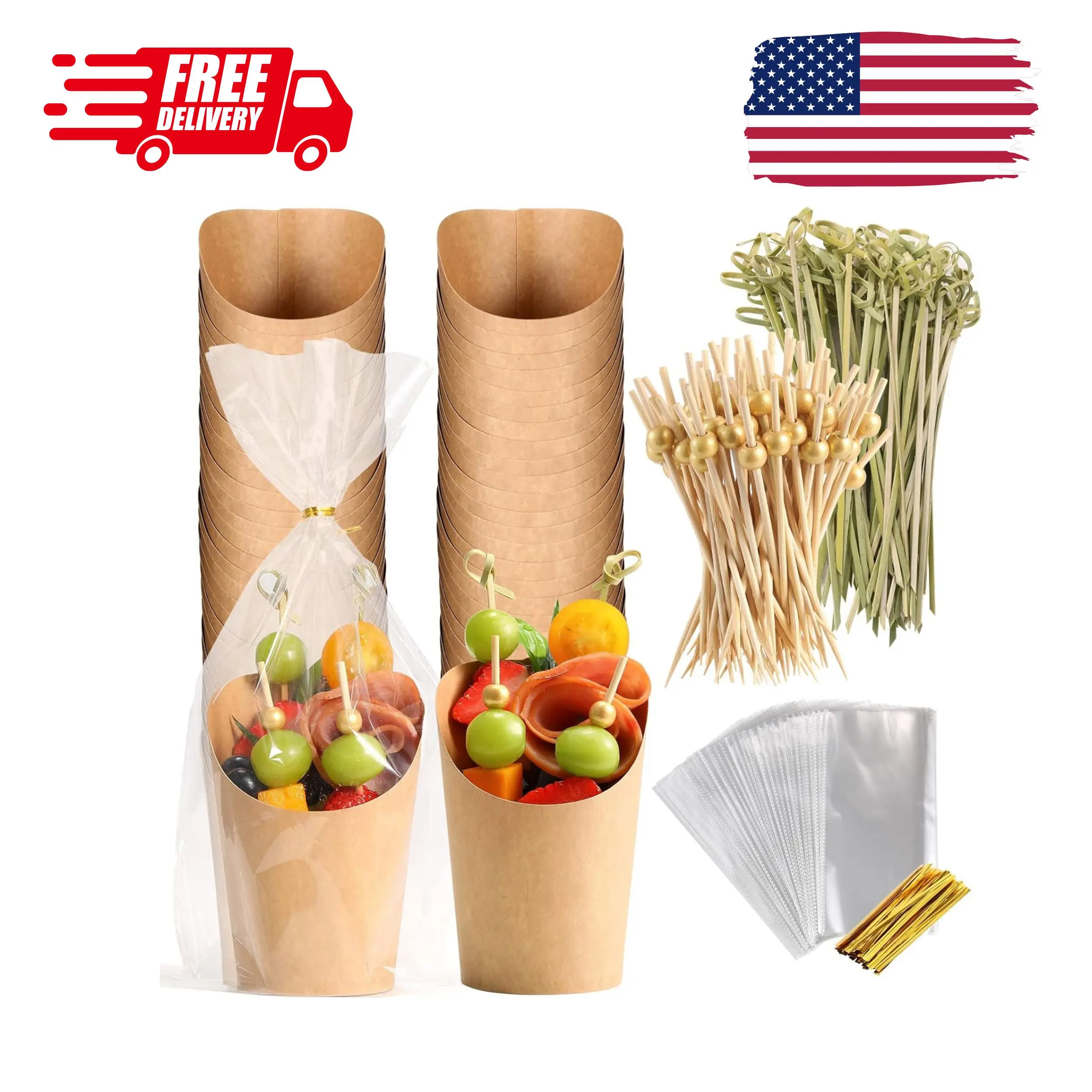 Disposable Charcuterie Cups 60 PCS with 200PCS Sticks and 60PCS Bags | 14 oz