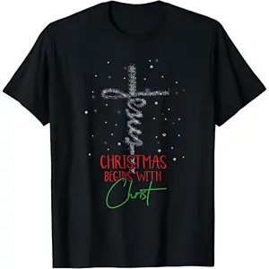 Christmas Begins With Christ Snowman Christian Religious T-Shirt graphic tees women crop tops summer outfits for women summer tops T-Shirt