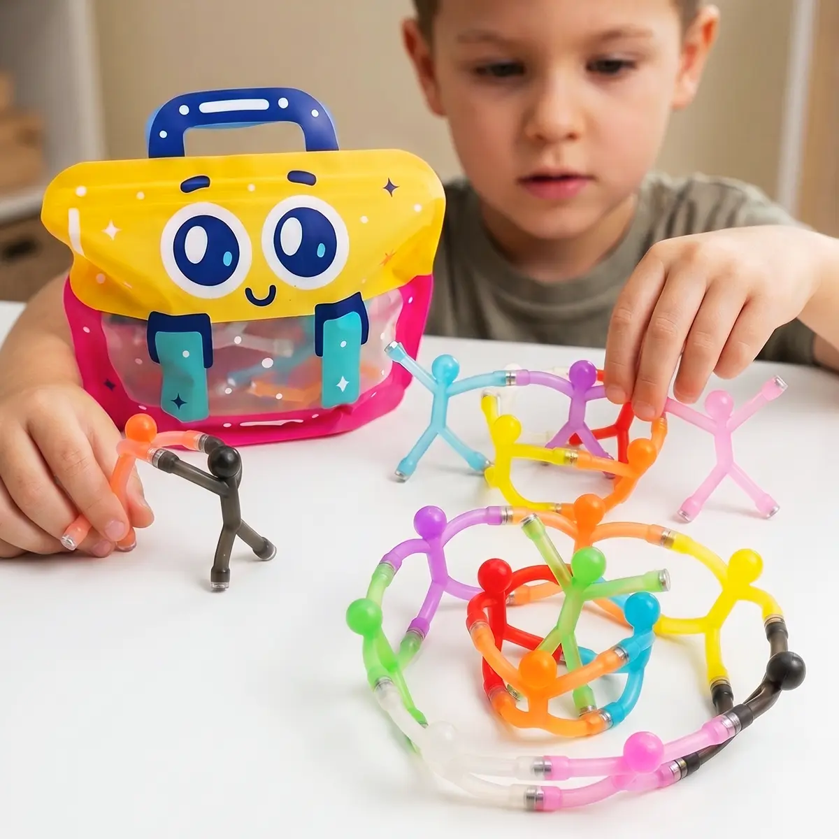 20PCS Magnetic Travel Toy with Storage bag, Colorful Magnetic Fidget Toy for Toddler, Quiet Screen-Free Busy Toy for Airplanes, Cars & Restaurants, Sensory Fidget Toy for ADHD, STEM Building Gift for Kids Ages 3+, Party Favors & Classroom Rewards