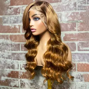 24 Inches 13x4 Gorgeous Golden Brown Body Wavy Lace Frontal Wigs 100% Human Hair
