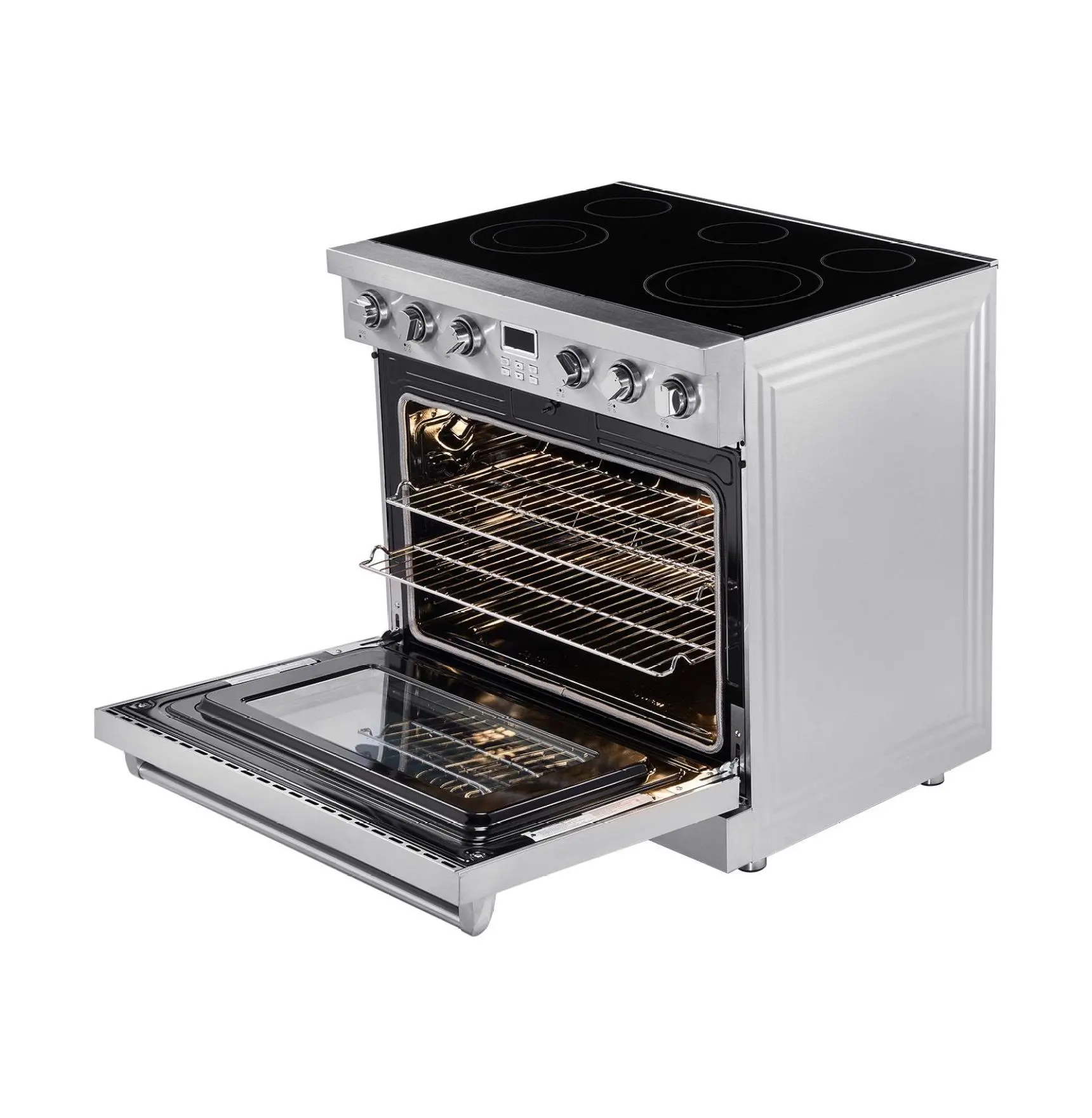 36" Electric Range Oven, 6.0 Cu. Ft. Stainless Steel Stove, 5 Burners, Digital Control, Easy Reach Racks, Compact Freestanding for RV/Kitchen 36 inch