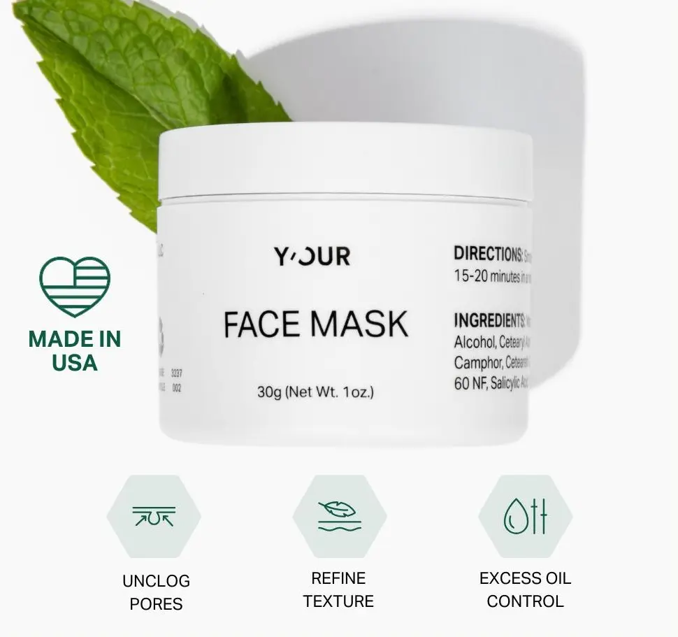 Purifying Clay Mask by Y'OUR | Detoxifying & Minimize Pores | Clear Acne | Glycolic Acid, Salicylic Acid & Bentonite Clay, Valentine gift for her Rejuvenating Face Mask Radiant
