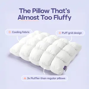 | Mellow Puff Pillow – Soft Quilted Puff Grid Design Pillow, Fluffy Plush Bed Pillow with Cloud Like Comfort, Breathable Support Pillow for Side, Back & Stomach Sleepers, Cozy Bed Pillow for Better Sleep