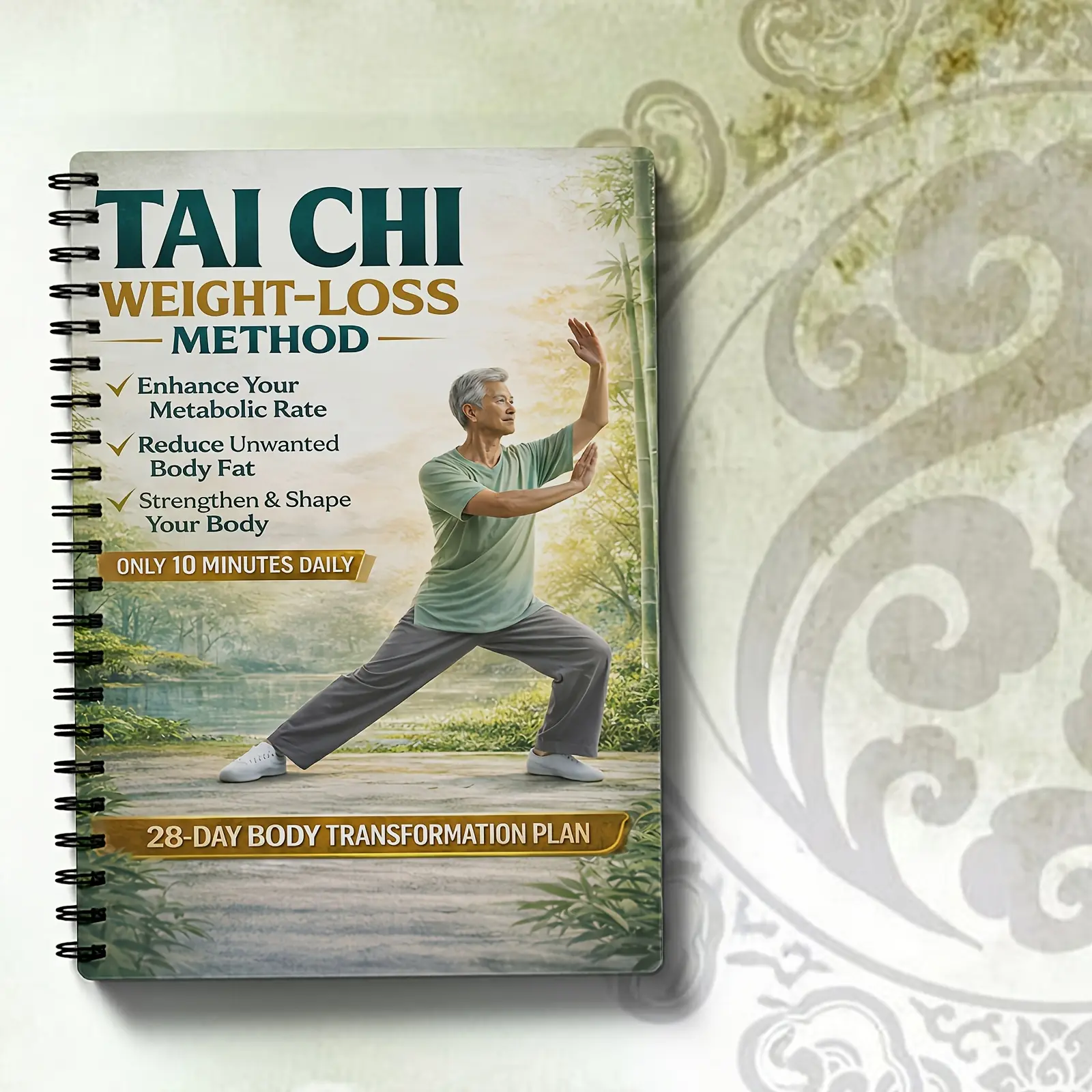 Tai Chi weight loss and shaping method: 28-day fat burning and shaping plan, Healthy, 10 minutes of daily home practice, Zero basic low-intensity knee pads design, Improve body balance, Enhance core strength, Daily Guided Journal