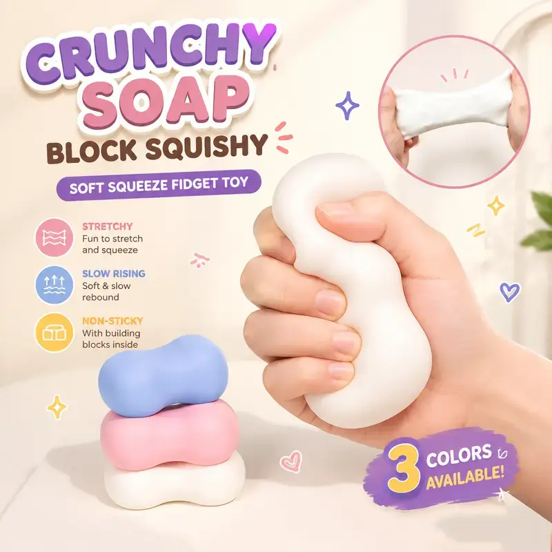 Crunchy Soap Block Squishy Fidget Toy - Stretchy, Slow-Rising Squeeze Toy for ASMR Sensory Stress Relief, Adult Party Bag Gift & Home Supply