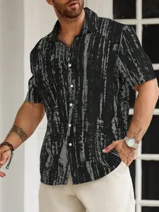 Men's Plus Size Shirt, Textured Body Design Casual Fashion Collared Short Sleeve Shirt, Sizes 2xl-6xl, Comfortable and Stylish