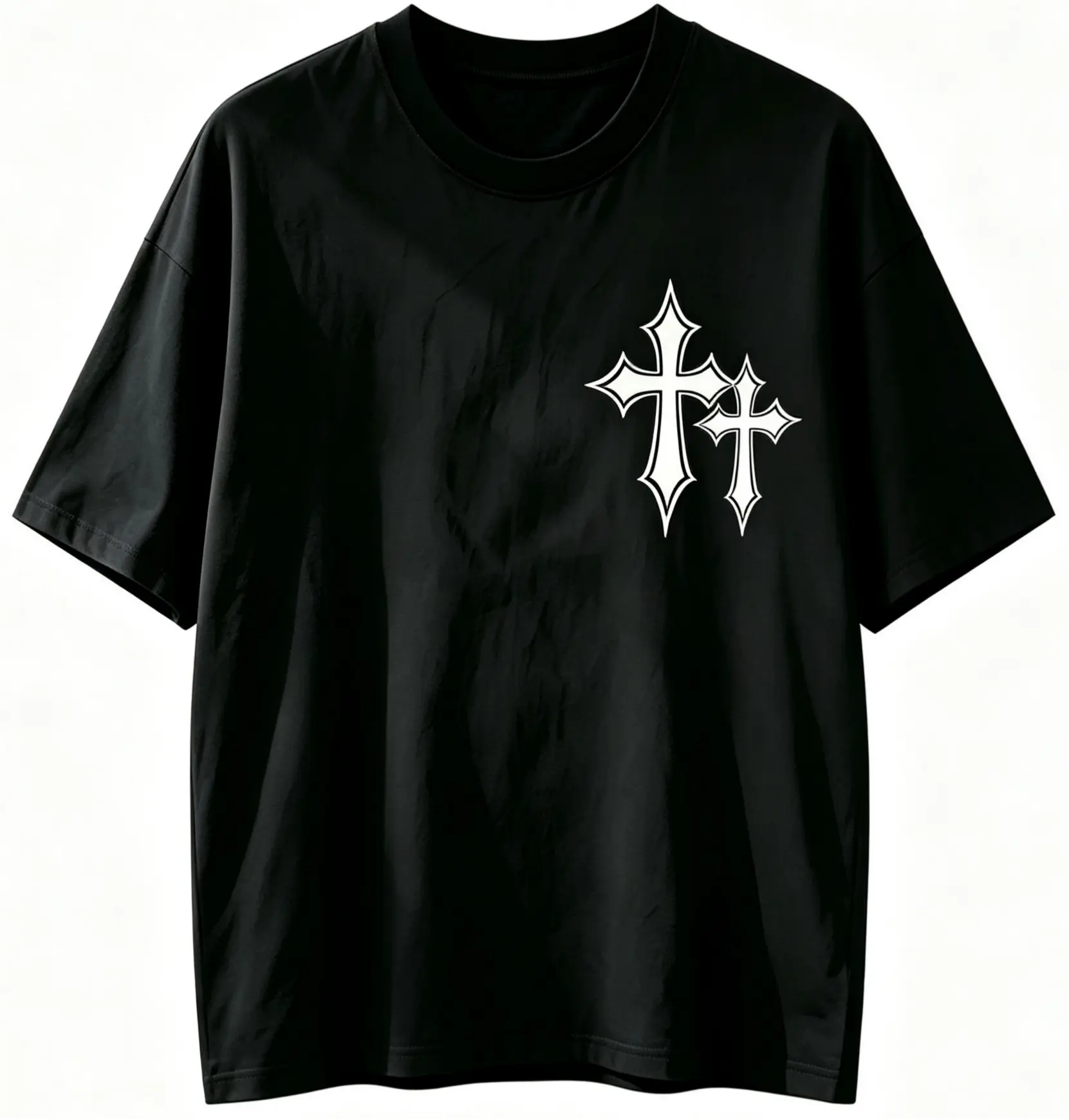 Gothic Cross Graphic T-Shirt, Black Oversized Unisex Tee 100% Cotton, Dark Streetwear Alternative Shirt for Men and Women