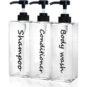 Refillable Shampoo and Conditioner Dispenser Bottles Set of 3 Clear 21oz Empty Bottles for Shower Soap Body Wash Modern Dispenser Set for Bathroom