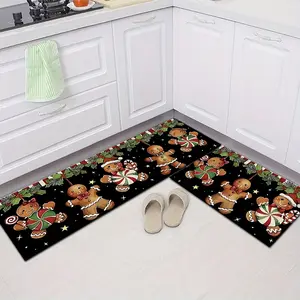 Gingerbread Kitchen Rug Set, Absorbent Non-Slip Comfortable Standing Mats, Perfect for Game Room Living Room Bedroom Laundry Home Decor Christmas