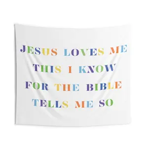 Christian Kids Tapestry, Jesus Loves Me Scripture Art, Nursery, Playroom, Church Youth Group Banner, Preschool Classroom Decor, Godly Gift