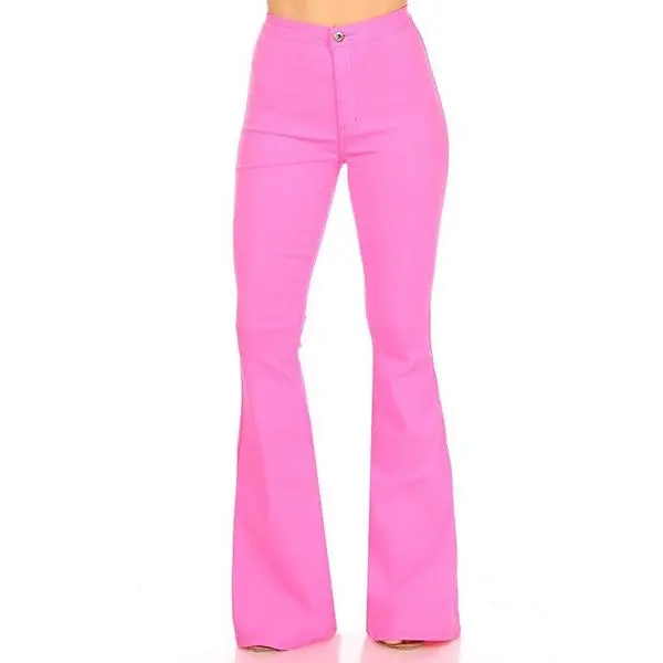High Waist Disco Bell Bottom Pants Neon Pink